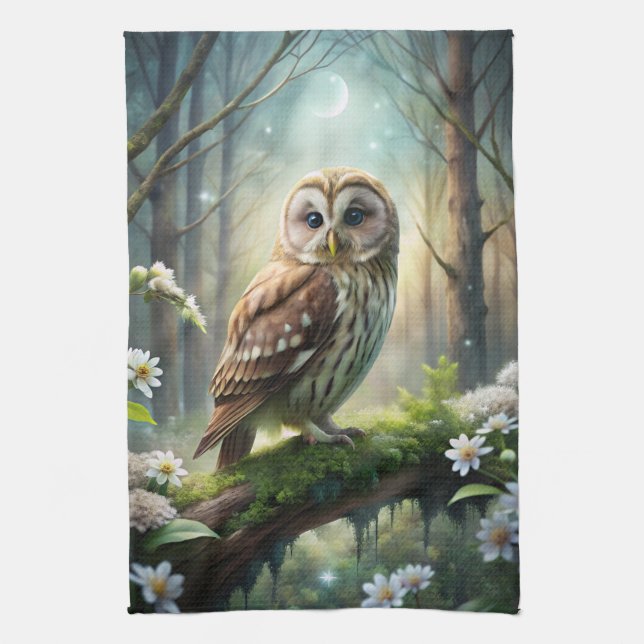 Owl in Forest Tea Towel (Vertical)