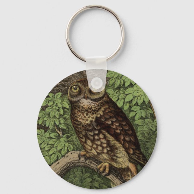 Owl in Leaves Keychain (Front)
