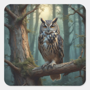 Owl in Magical Forest Square Sticker