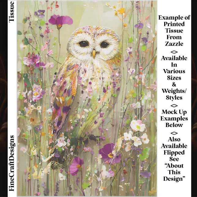 Owl in Meadow of Wildflowers EE4R Decoupage Tissue Paper (Creator Uploaded)