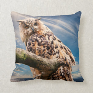 Owl in Nature Background Design Throw Pillow