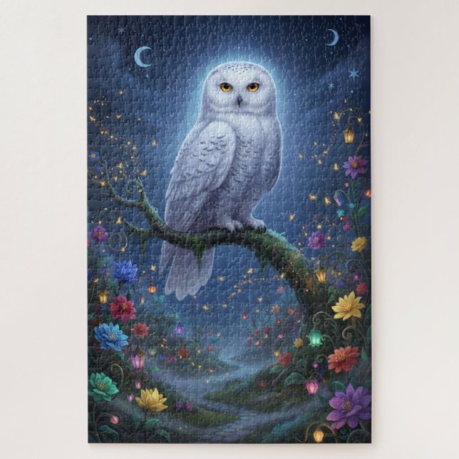 Owl in night garden jigsaw puzzle (Vertical)