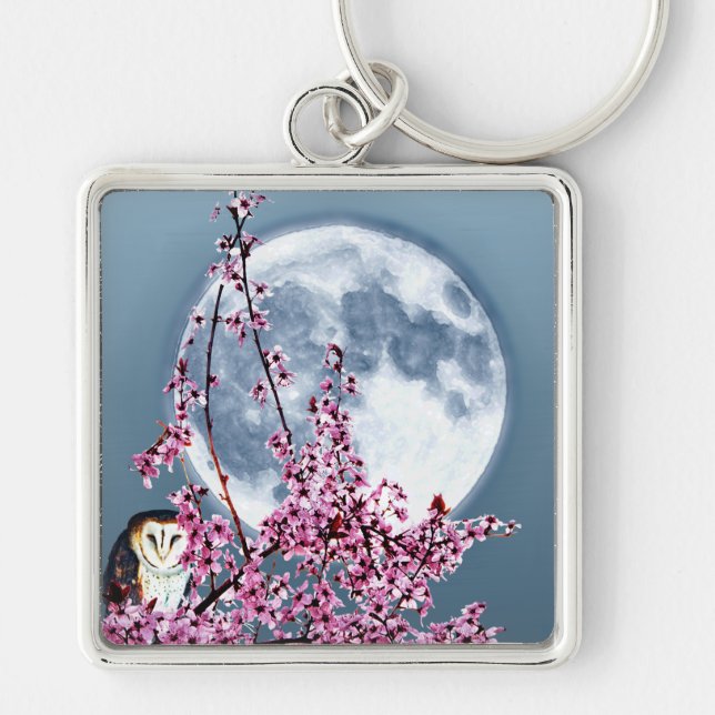 Owl in Plum Tree Key Ring (Front)