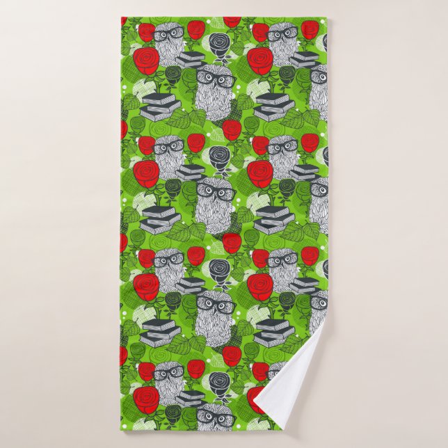 Owl in red roses bath towel set (Bath Towel)