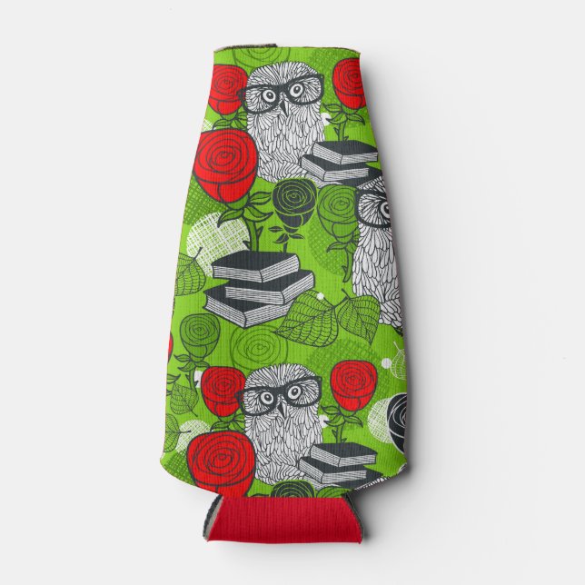 Owl in red roses bottle cooler (Front)
