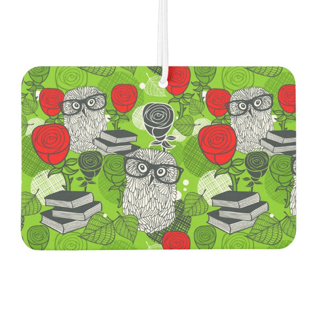 Owl in red roses car air freshener (Front)