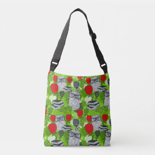 Owl in red roses crossbody bag