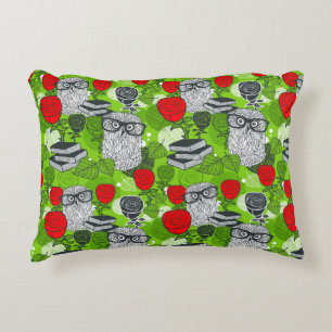 Owl in red roses decorative cushion