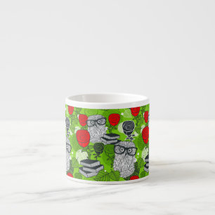 Owl in red roses espresso cup