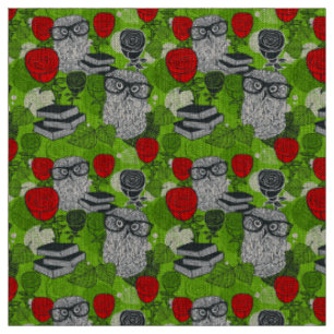 Owl in red roses fabric