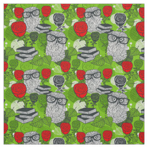 Owl in red roses fabric