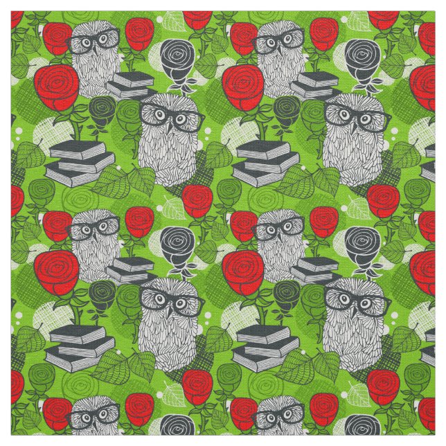 Owl in red roses fabric (Swatch)