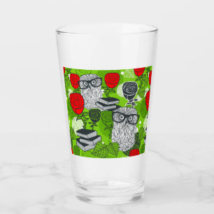 Owl in red roses glass