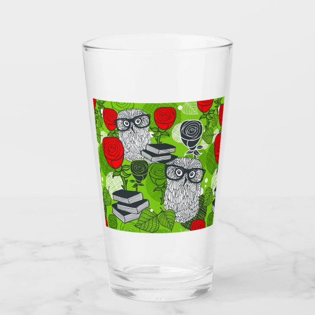 Owl in red roses glass (Front)