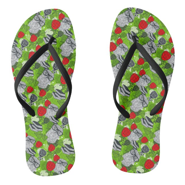 Owl in red roses jandals (Footbed)