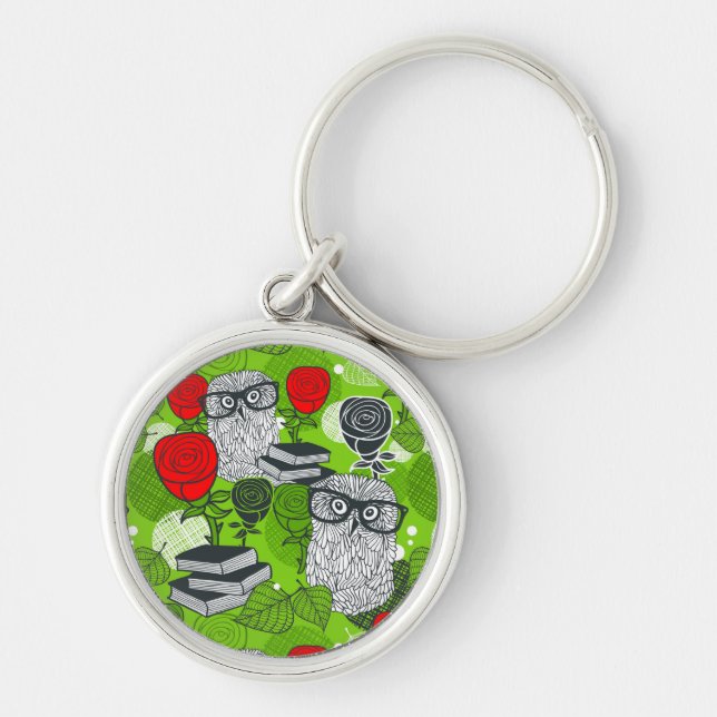 Owl in red roses key ring (Front)