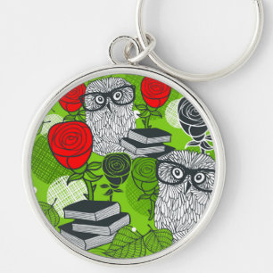 Owl in red roses key ring