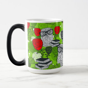 Owl in red roses magic mug