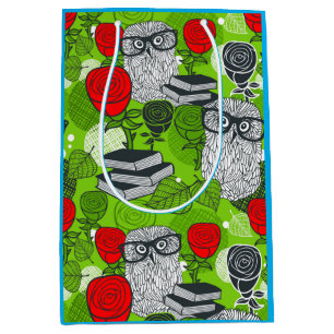 Owl in red roses medium gift bag