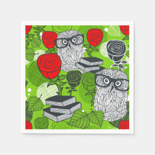 Owl in red roses napkin