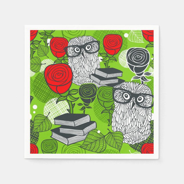 Owl in red roses napkin (Front)