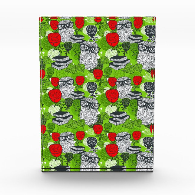 Owl in red roses photo block (Front)