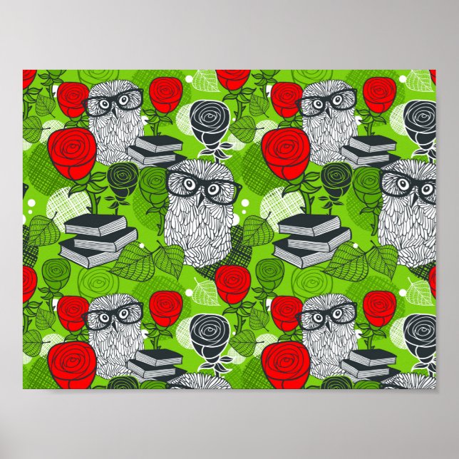 Owl in red roses poster (Front)
