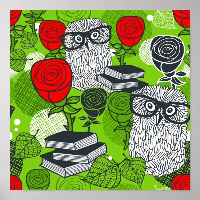 Owl in red roses poster (Front)