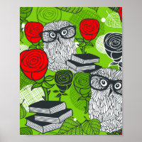Owl in red roses