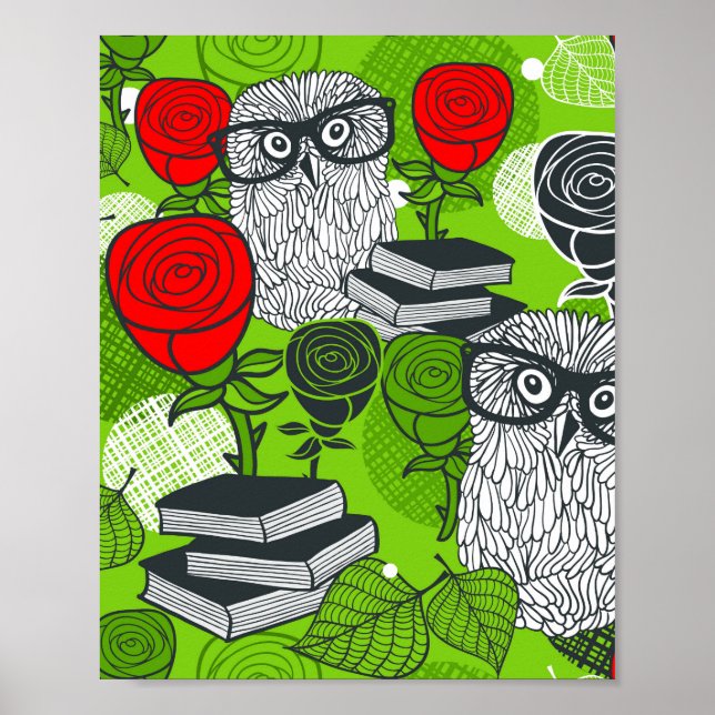 Owl in red roses poster (Front)