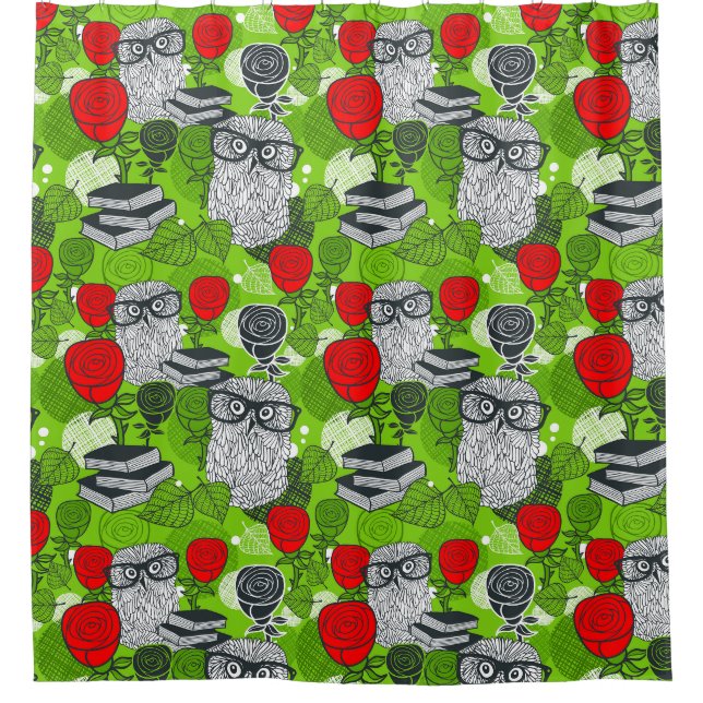 Owl in red roses shower curtain (Front)