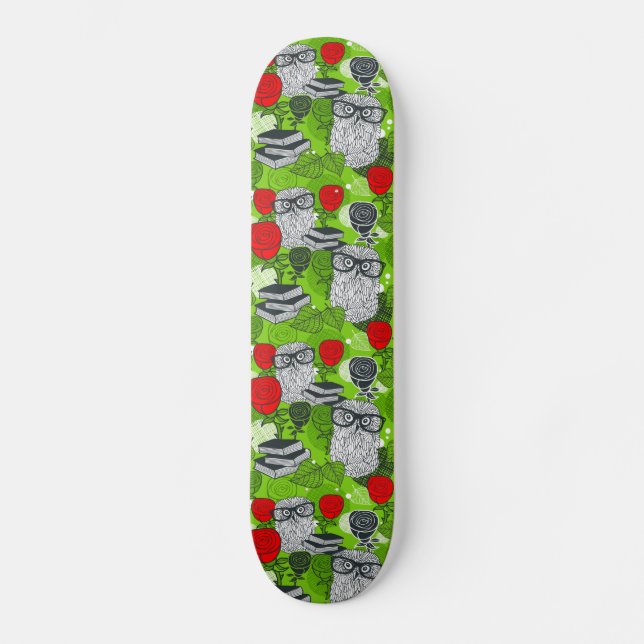 Owl in red roses skateboard (Front)