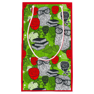Owl in red roses small gift bag
