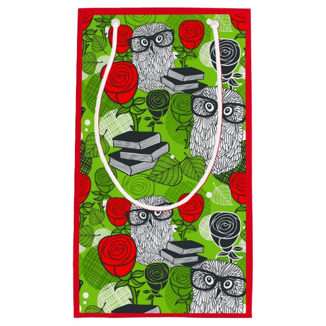 Owl in red roses small gift bag (Front)