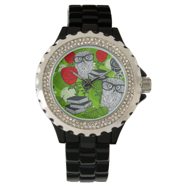 Owl in red roses watch (Front)