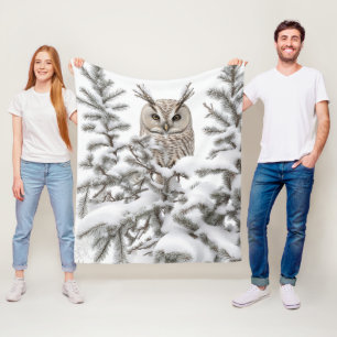 Owl in Snow Fleece Blanket