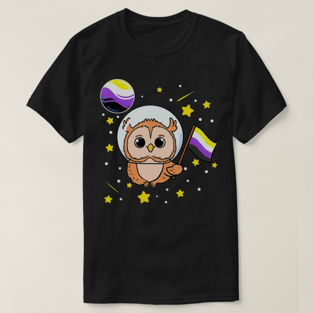 Owl In Space Nonbinary Pride  T-Shirt (Design Front)