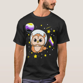 Owl In Space Nonbinary Pride  T-Shirt