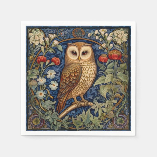 Owl in the garden William Morris style Napkin (Front)