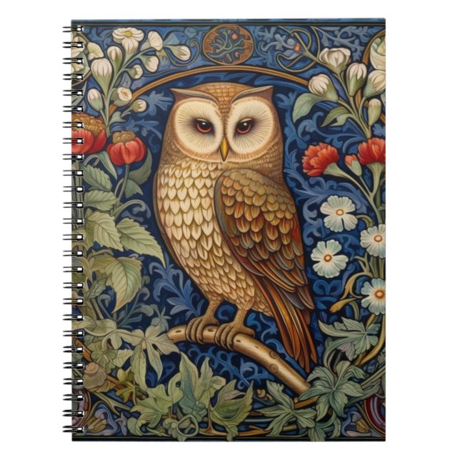 Owl in the garden William Morris style Notebook (Front)