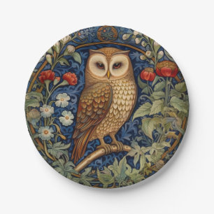 Owl in the garden William Morris style Paper Plate