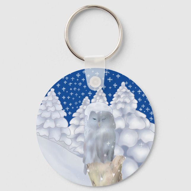 owl in the snow key ring (Front)
