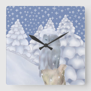 owl in the snow square wall clock