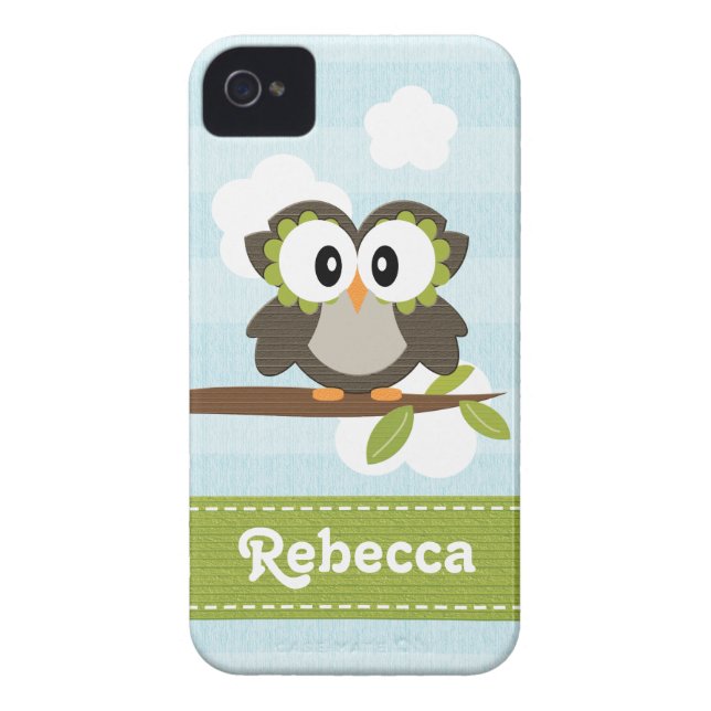 Owl iPhone 4/4s Case Mate Cover Blue Stripe (Back)