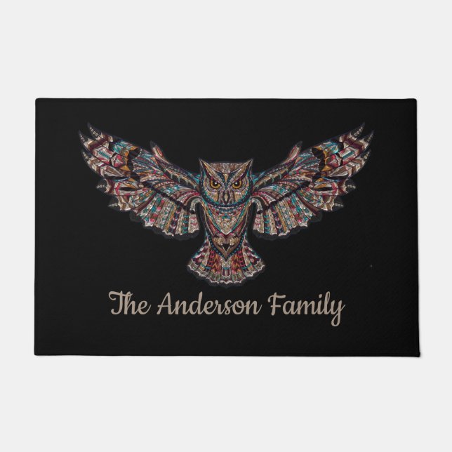 Owl Jewelled Metalic Doormat (Front)