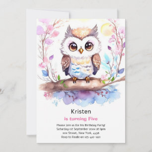 Owl Kids Girl Birthday Invitation