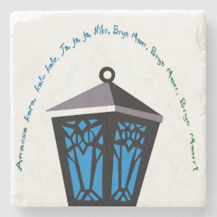 Owl Lantern Stone Coaster - Light Blue