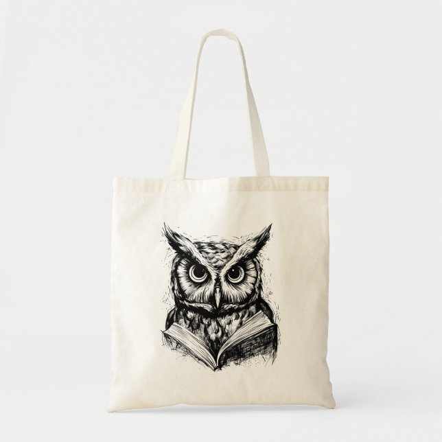 Owl Line Art Tote Bag (Front)