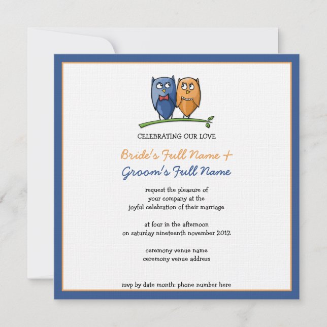 Owl Love framed Wedding Invitation (Front)