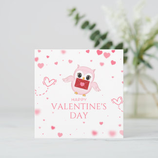Owl Love Letter Valentine's Day with Pink Hearts Holiday Card